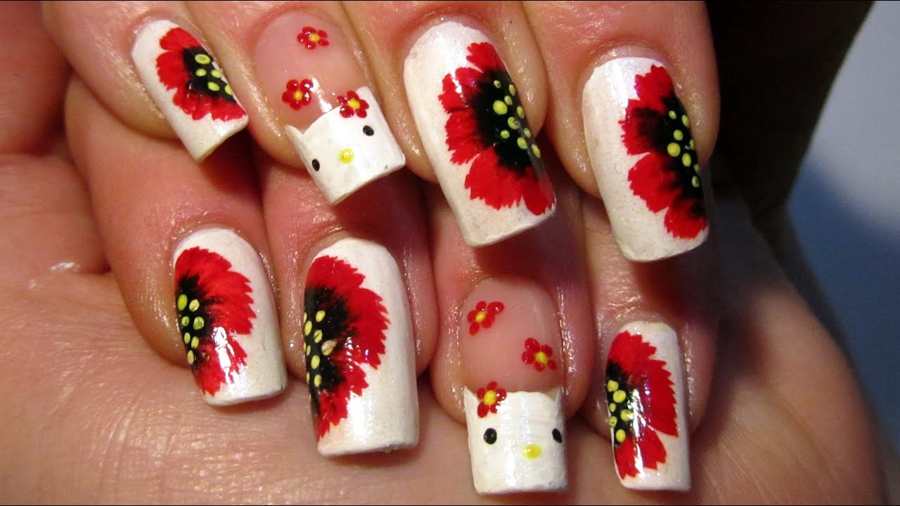 Master Red One Stroke Flower Nail Art with Acrylic Paint